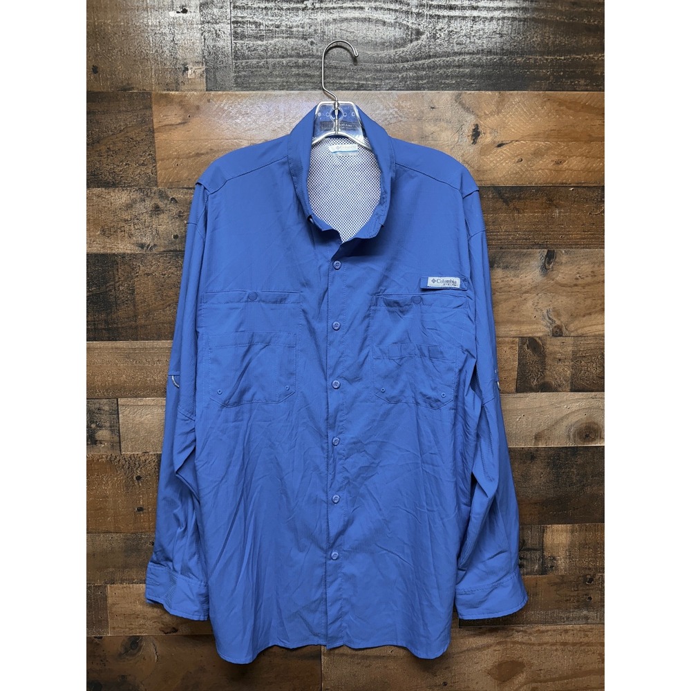 Columbia PFG Bahama II Long Sleeve Fishing Shirt‎ Mens 1X Blue FS7253 UPF 30